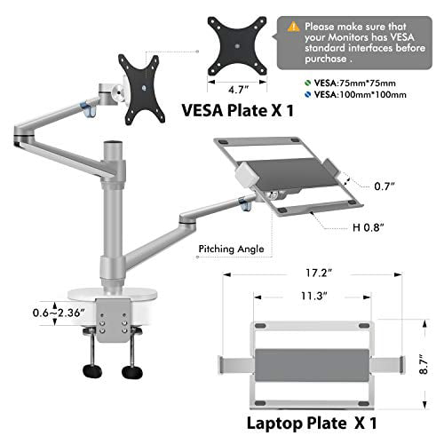 Laptop Tray for 12-17 Inch Laptops –Silver ProCase Monitor and Laptop Mount Single Gas Spring Arm Monitor Stand Fits 17-32 Inch Computer Screen 2-in-1 Adjustable Dual Arm Desk Mounts 